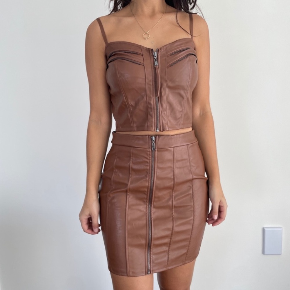 HAUTE MONDE Large two piece faux leather skirt and crop top set